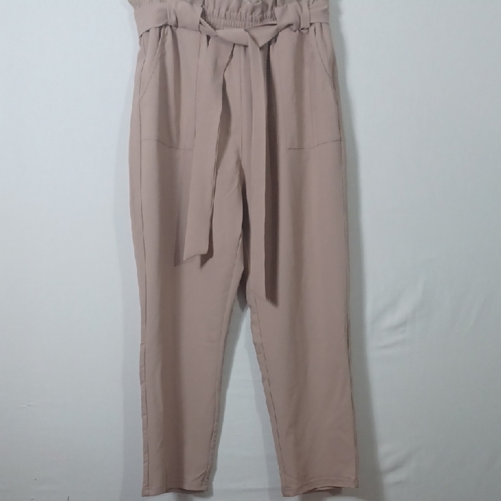 Grace Karin Beige Cropped Pants with Tie Waist